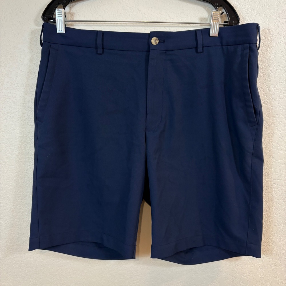 Peter Millar Shorts Mens 35 Navy Blue Performance Golf Flat Front preppy sporty